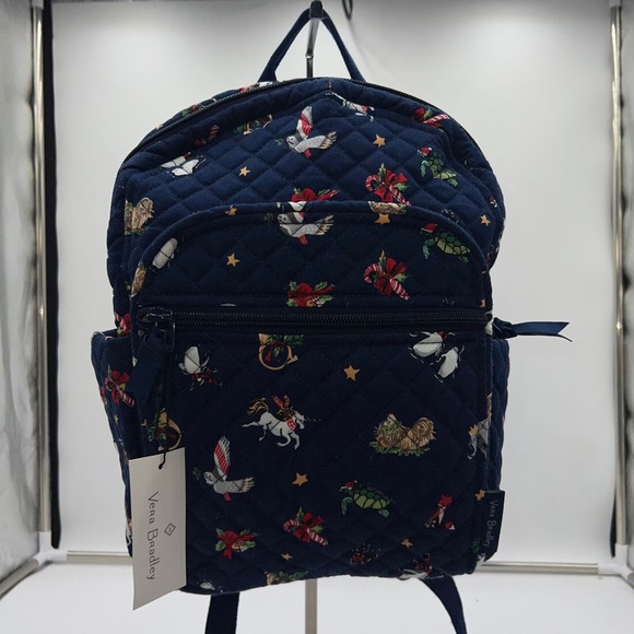Vera Bradley Blue Christmas Snowglobe Quilted Backpack display picture 3